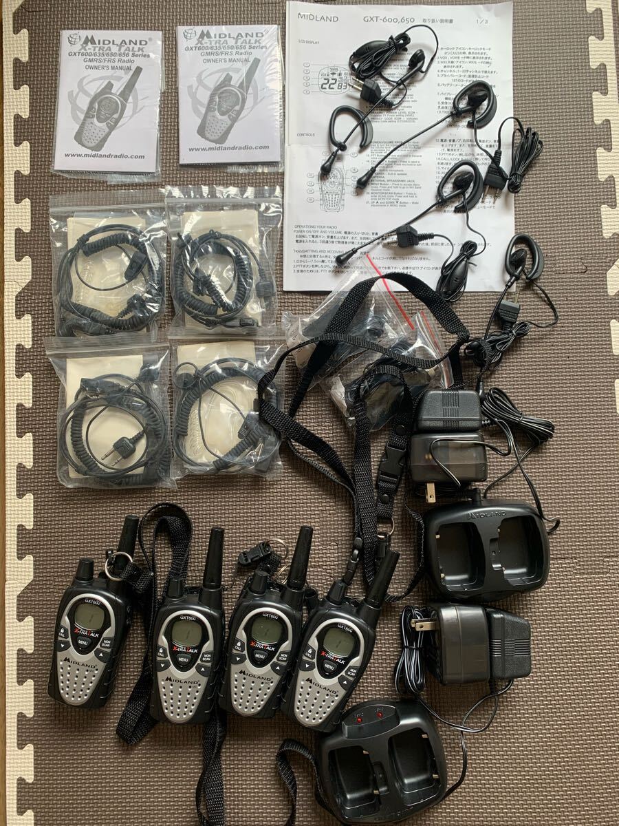 MIDLAND GXT600 22ch中古トランシーバー×4台 まとめ売り まとめ 大量 電池 充電器 バッテリーチャージャー インカム アダプター ジャンク拍卖