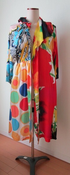 NOZOMI ISHIGURO/ノゾミイシグロ ワンピース 羽織り 長袖 異素材 カラフル マルチカラー 変形 前開き 全開 紐付き拍卖