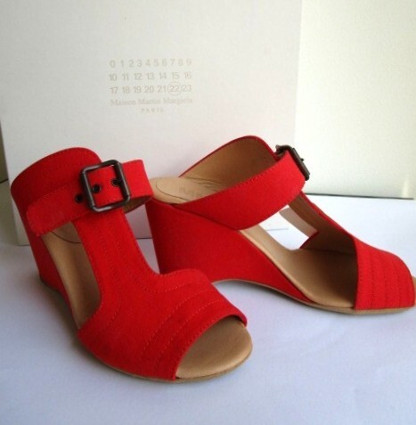 未使用 タグ付き 汚れあり MARTIN MARGIELA MM6 オレンジ ウェッジソール サンダル オープントゥ サイズ37 パンプス 布地拍卖