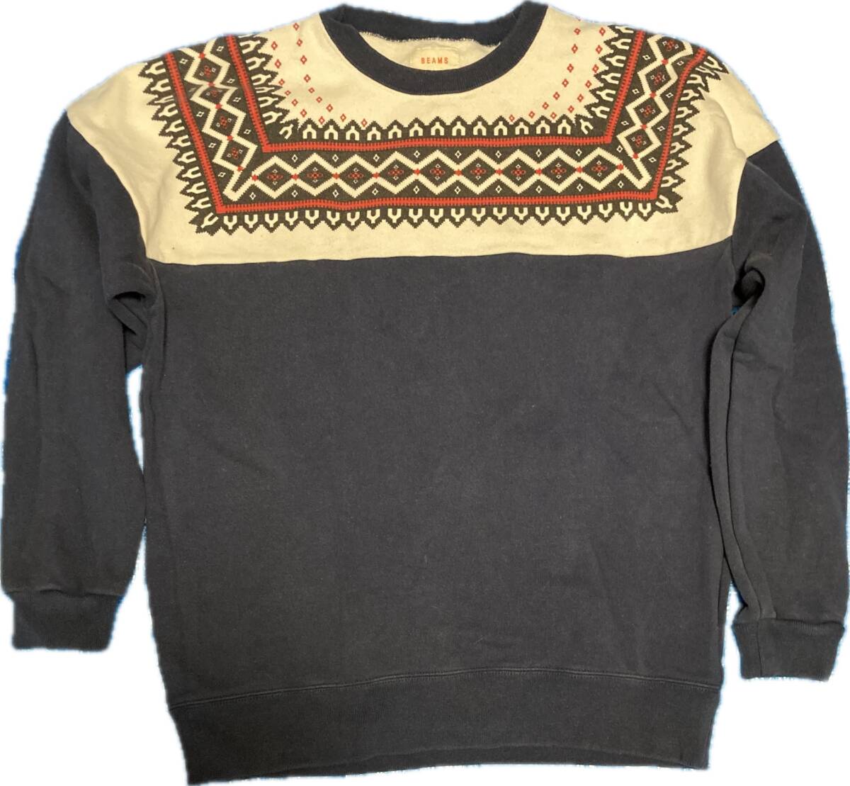 雰囲気抜群 BEAMS 雪柄スウェット Mサイズ 【古着 ビンテージ ヴィンテージ サンフェード USED アメカジ ナス紺 Vintage ビームス】拍卖