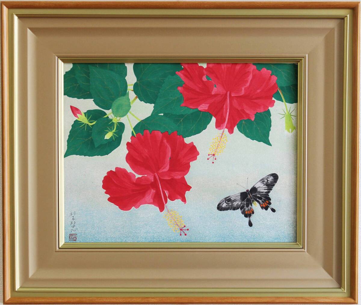 真作保障 額装 森田りえ子 オリジナル木版画 佛桑花 限定(250部) (直筆サイン・落款入) ご自宅に届いて直ぐに飾れる豪華 希少作品!!拍卖