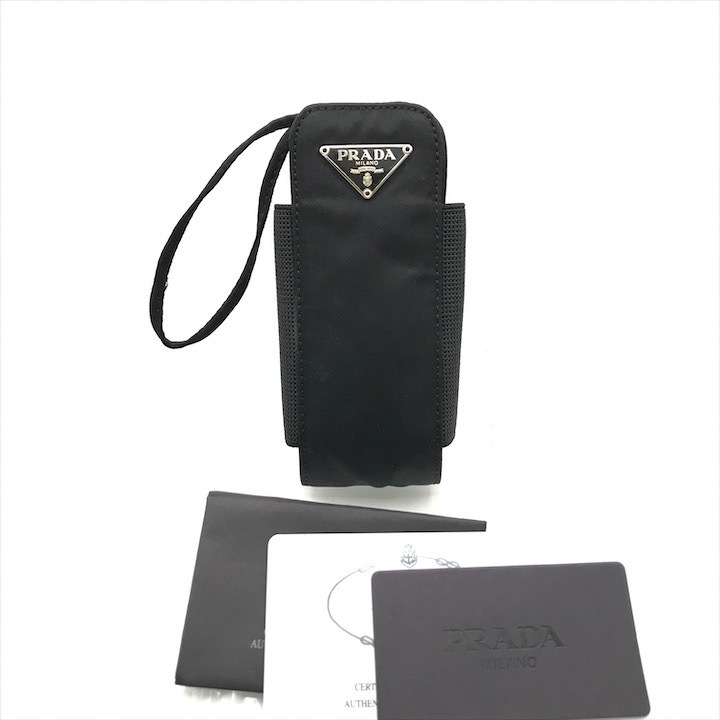 美品 PRADA プラダ ナイロン 三角ロゴ 携帯 スマホ IQOS タバコ ケース ストラップ付き 小物入れ ポーチ ブラック k5847拍卖