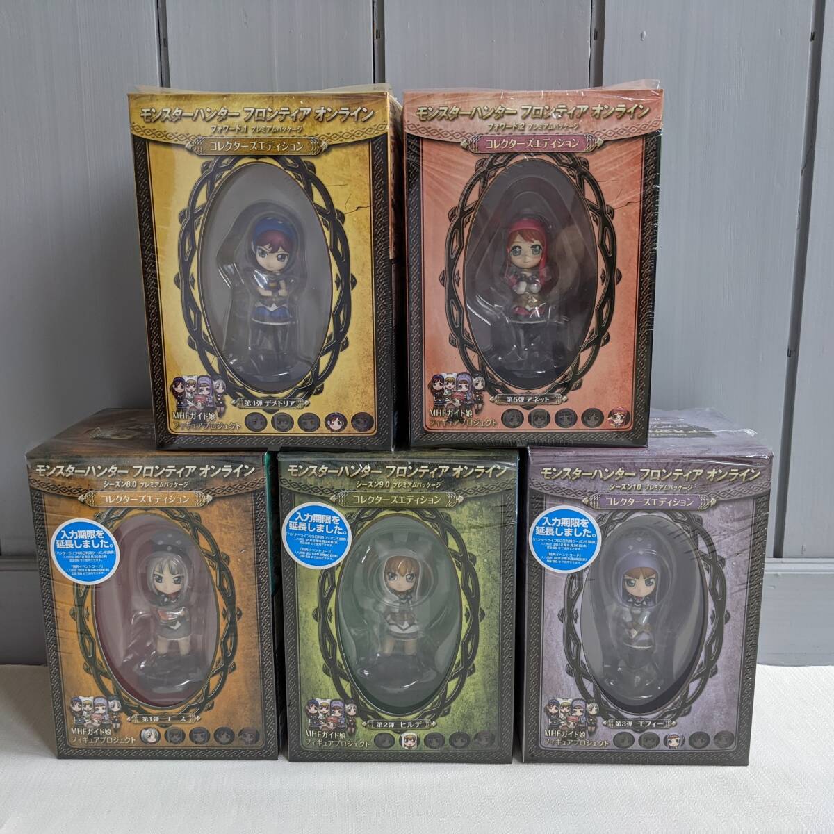 箱付き美品◆モンスターハンター フロンティア 受付嬢フィギュア5種 ガイド娘 モンハン8.0 9.0 10 F1 F2 MHFコレクターズエディション拍卖