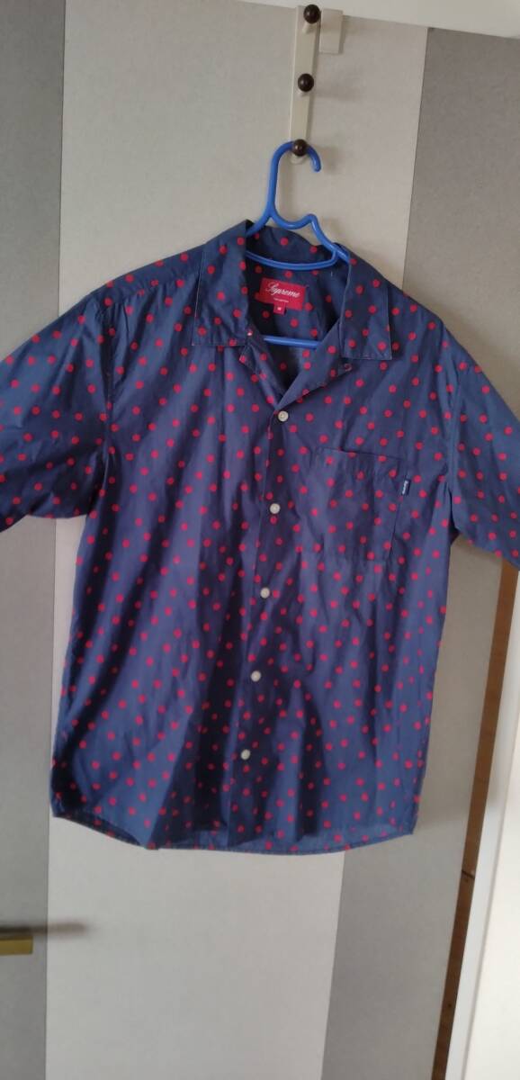 supreme シュプリーム ドット柄 半袖シャツ shirt ネイビー×赤 M拍卖