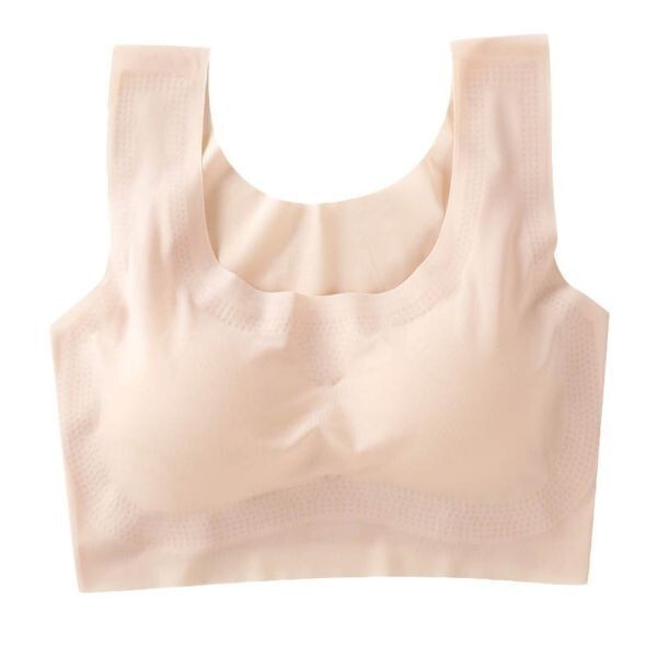 ナイトブラ シームレス ストレッチ ノンワイヤー ブラ 無縫製 盛りブラ ルームブラ 通気 昼夜兼用 ベージュ L拍卖