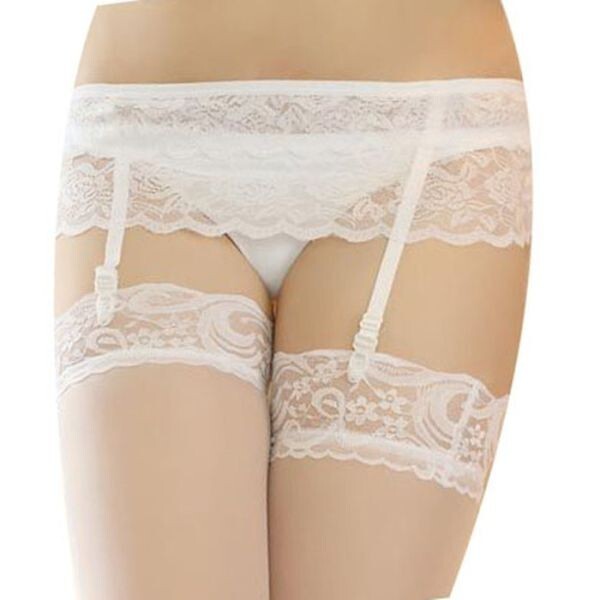 ガーターベルト レース 透け感 ストッキング付き レディース ホワイト フリーサイズ拍卖