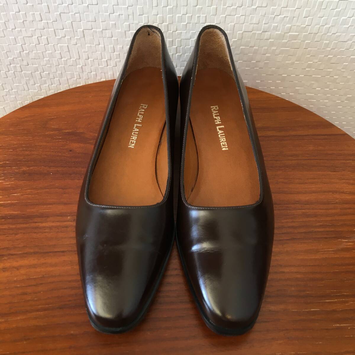 【 USED 】 22.5cm位 5.5サイズ RALPH LAUREN ラルフローレン パンプス 茶色 ダークブラウン 革靴 手入れ済み スペイン製 拍卖