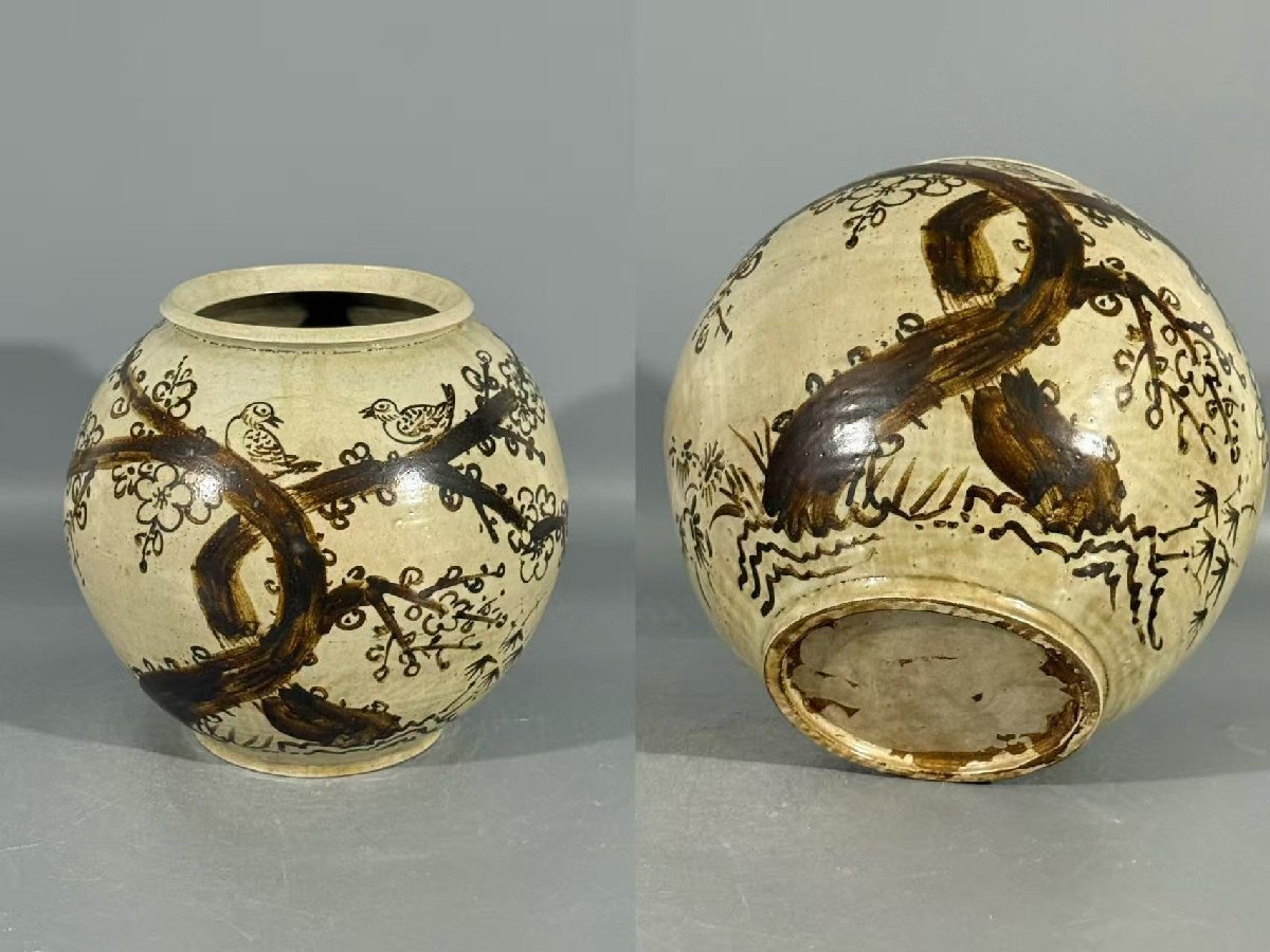 ▼渡鶴羽▼A5006コレクター放出 朝鮮古美術 高麗磁 李朝時代 古高麗 高麗白磁大壺 朝鮮古陶磁器拍卖