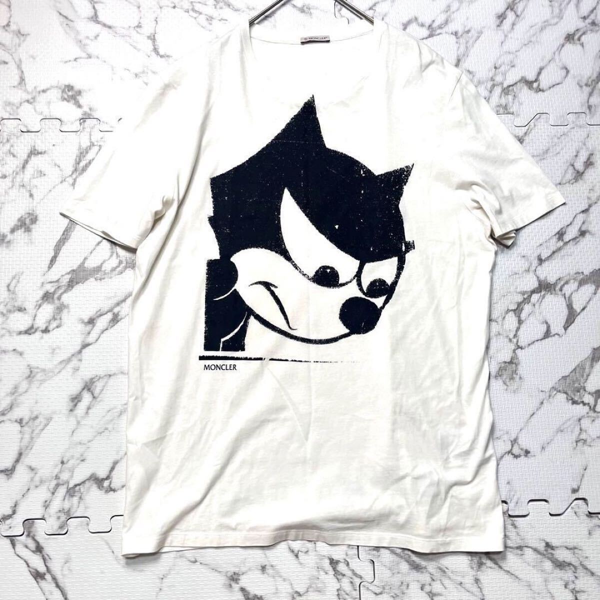 美品/完売品/Lサイズ★MONCLER×FELIX コラボ Tシャツ 白 ホワイト モンクレール 白 デカロゴ トリコ メンズ イケオジ 綿 白系 コラボ商品拍卖