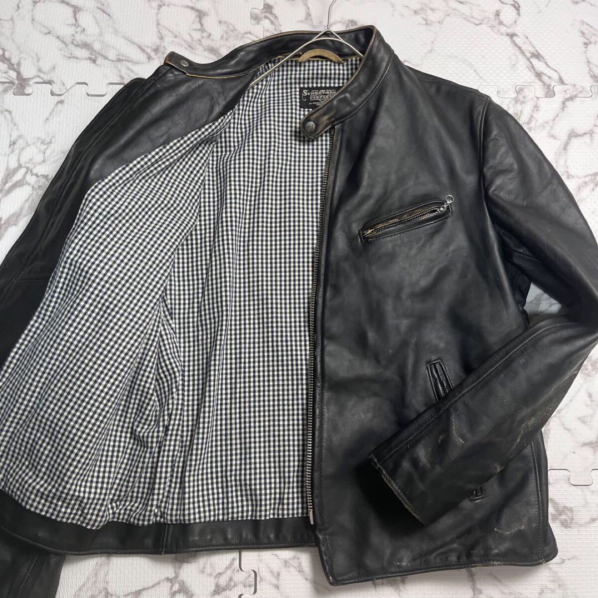 XXL相当/未使用級★schott ショット シングルライダース 入手困難 黒 レザージャケット ライダース ビンテージ加工 USED加工 PER41 メンズ拍卖