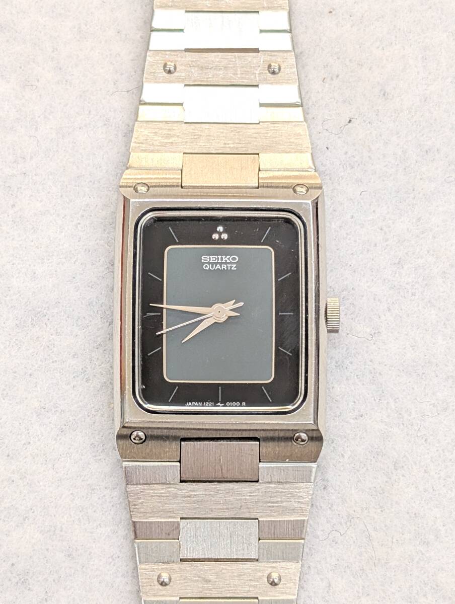 セイコー QZ 1221-5050 チャコールグレー文字盤 レクタンギュラー レディース腕時計 #3268拍卖