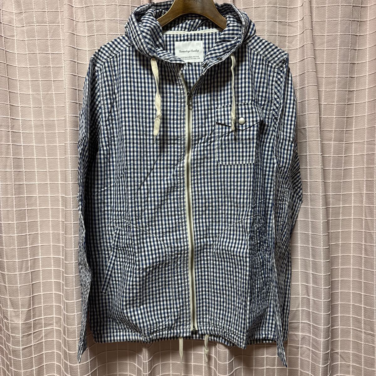 美品 セブンディズ=サンディ チェック柄 フルジップ パーカー サッカー素材 L こ拍卖