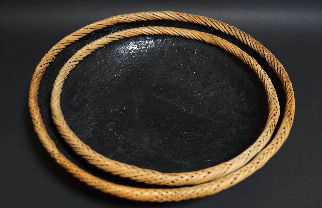 【閑】茶道具 炭道具 丸浅形平 サイロ炭斗(一双)竹網代炉風炉 竹細工 炭点前 炭取★7D0207拍卖