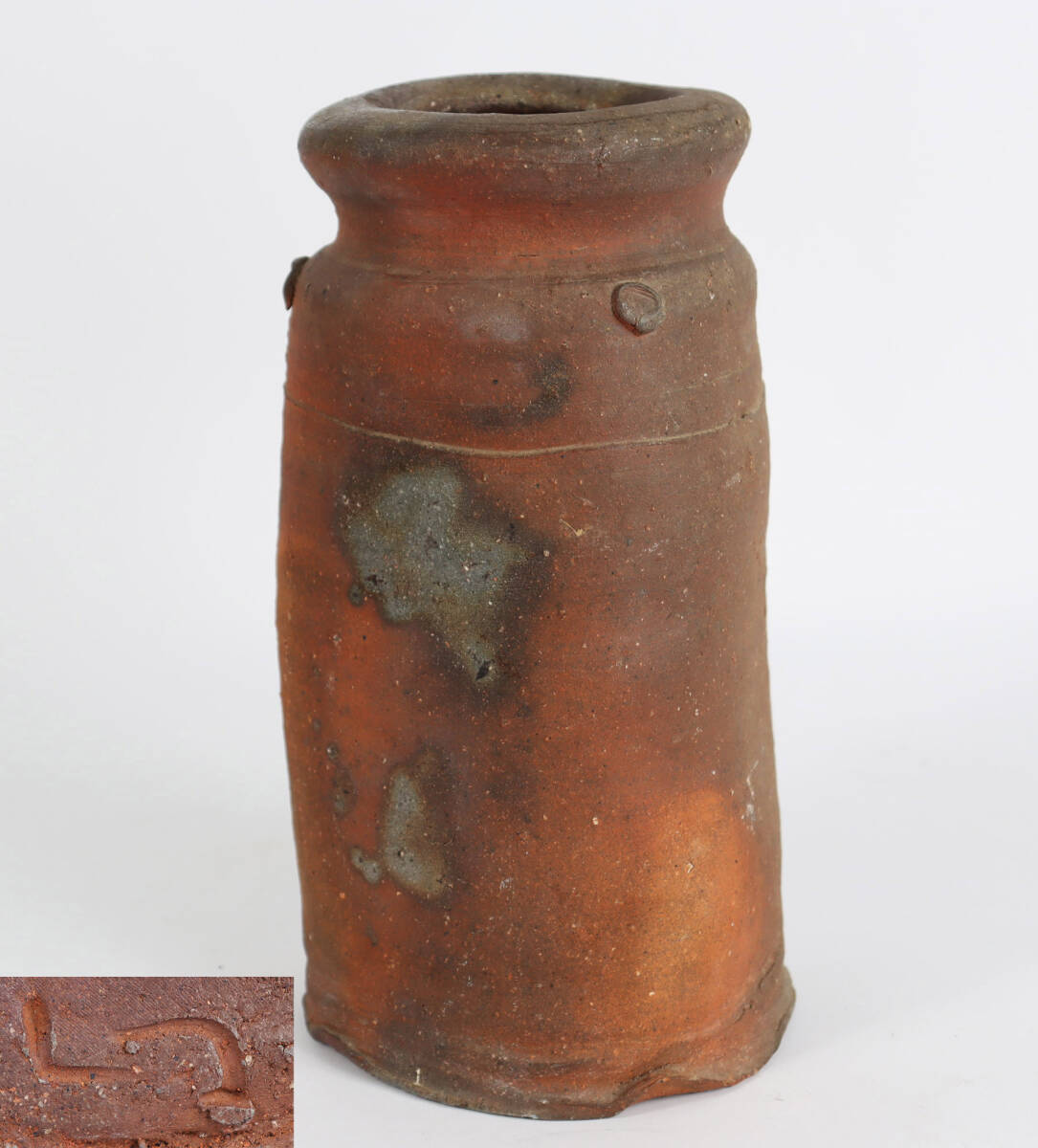 人気実力物故作家 中村六郎 備前窯変累座花瓶 花入 高さ24㎝ 本物保証(師金重陶陽)E731拍卖