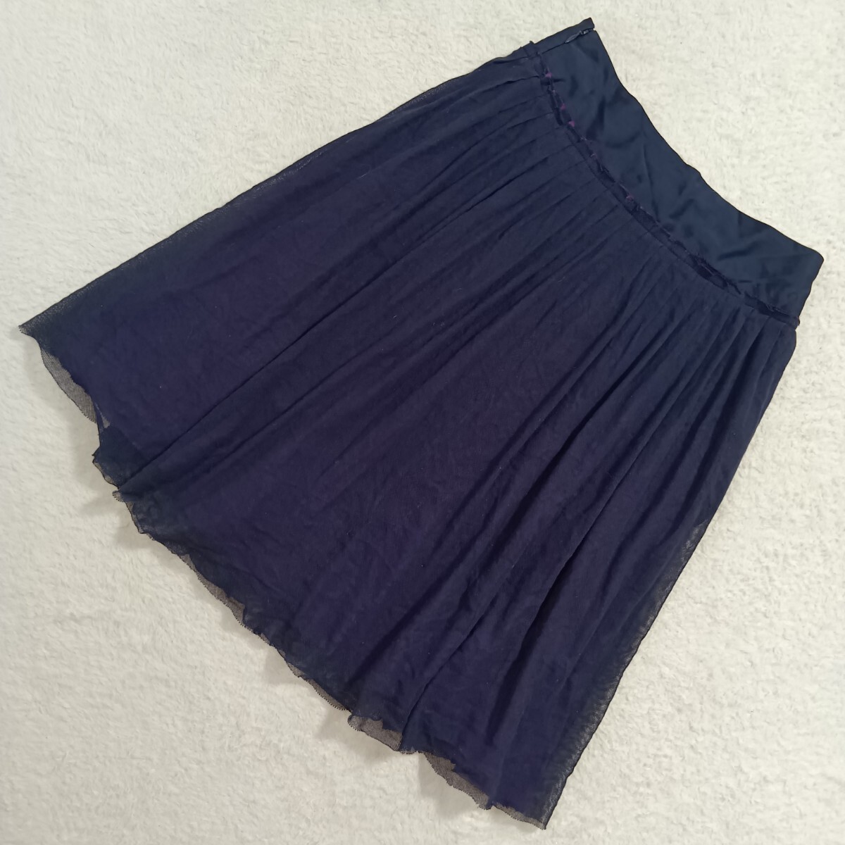 【シルク&コットン】素材贅沢遣い☆ DKNY ダナキャラン バイカラー チュールフレアスカート 最高触感 ブラック&パープル 4★1000拍卖