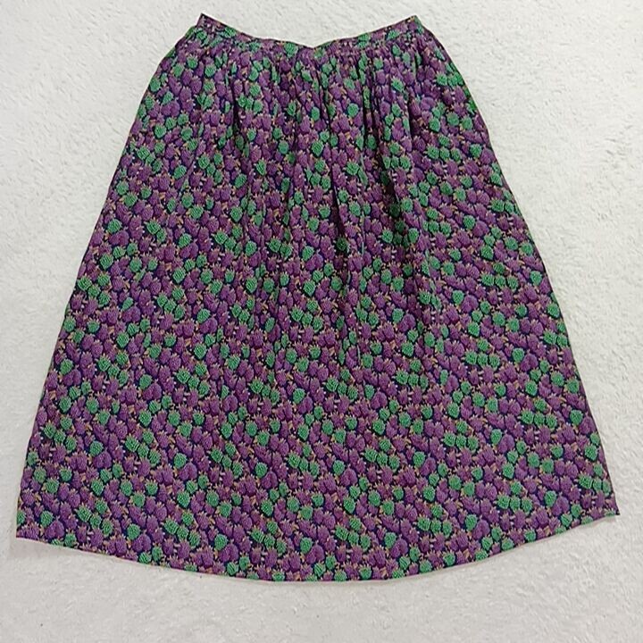 【ヴィンテージ シルク100%】Emanuel ungaro parallele paris エマニュエルウンガロ パラレルパリス 木苺柄 スカート ネイビー系 7★1000拍卖