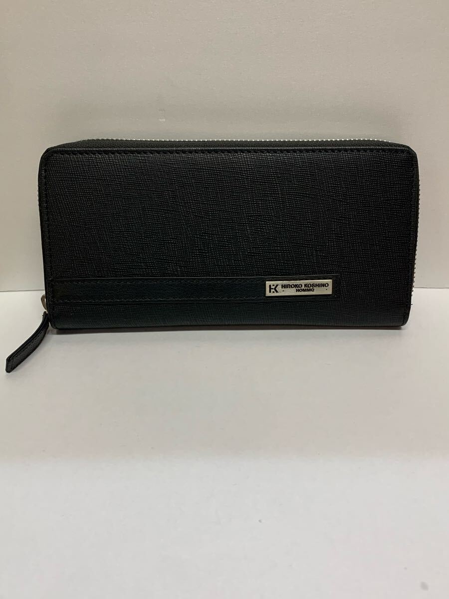 HIROKO KOSHINO ラウンドファスナー 長財布 幅19cm ブラック レザー 保管品拍卖