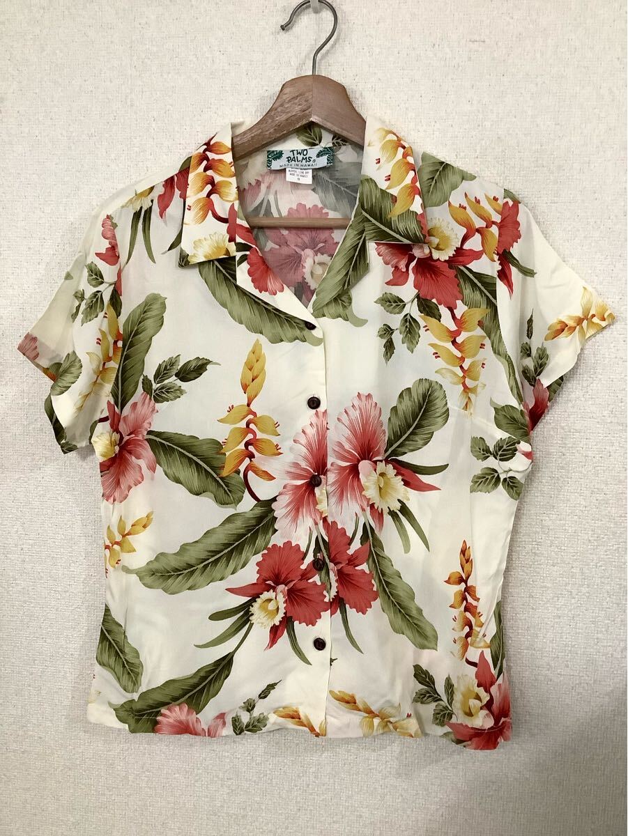 TWO PALMS トゥパームス レーヨンアロハシャツ ハワイアンシャツ レディース ハワイ製 ビンテージ カジュアル 古着 S拍卖