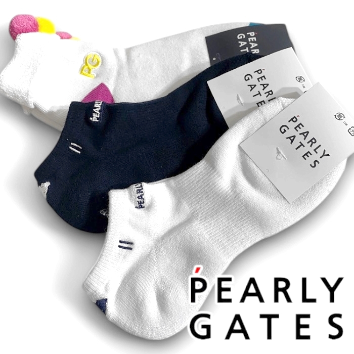 PEARLY GATES パーリーゲイツ 定価8千 日本製 アンクル丈 ショートソックス 靴下 ゴルフ レディース 3P 3足セット 22~24 ▲009▼50702w08拍卖