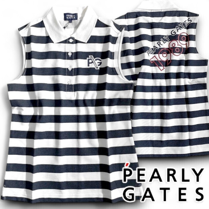 PEARLY GATES パーリーゲイツ 定2万 日本製 吸汗速乾 ボーダー ノースリーブ ポロシャツ ゴルフ レディス 2160426 031 1 ▲023▼50619w06拍卖