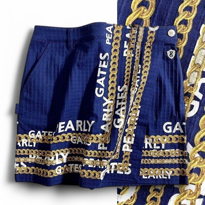 PEARLY GATES パーリーゲイツ 定価3万 コットン混 総柄 ストレッチ ミニスカート ゴルフウェア レディース 2234010 121 2 ▲034▼50220w11拍卖