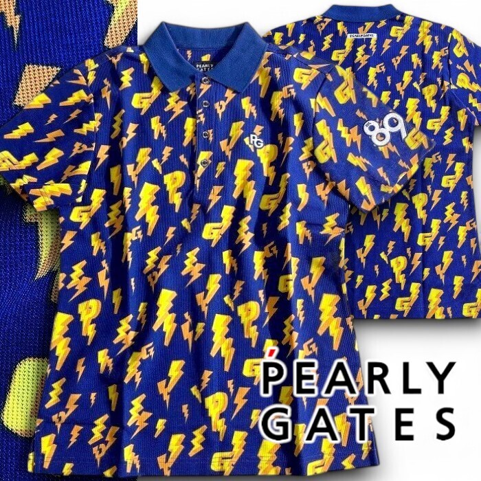 PEARLY GATES パーリーゲイツ 定2万 日本製 盛夏対応 バーズアイ鹿の子 総柄 半袖 ポロシャツ ゴルフウェア 2160605 120 5 ▲023▼50521w10拍卖