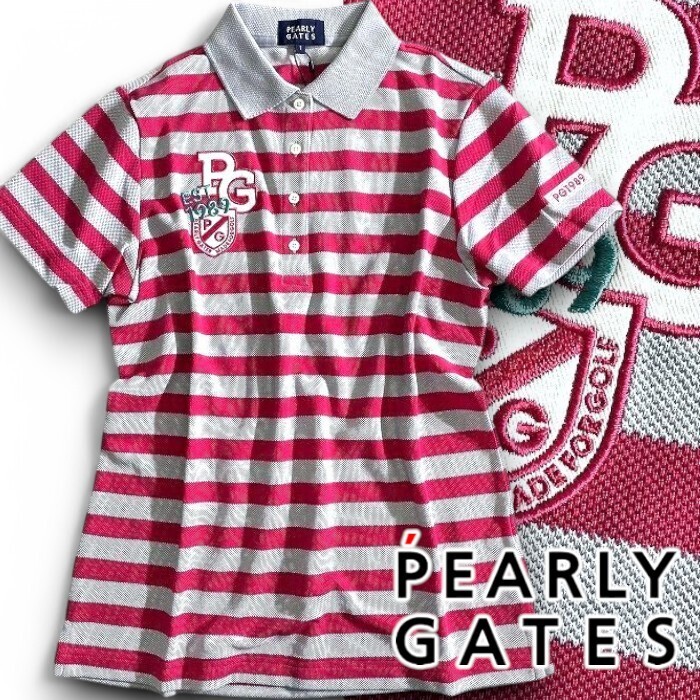 PEARLY GATES パーリーゲイツ 定価1.9万 日本製 カノコ ボーダー 半袖 ポロシャツ ゴルフウェア レディース 2260706 021 0 ▲022▼50401w10拍卖