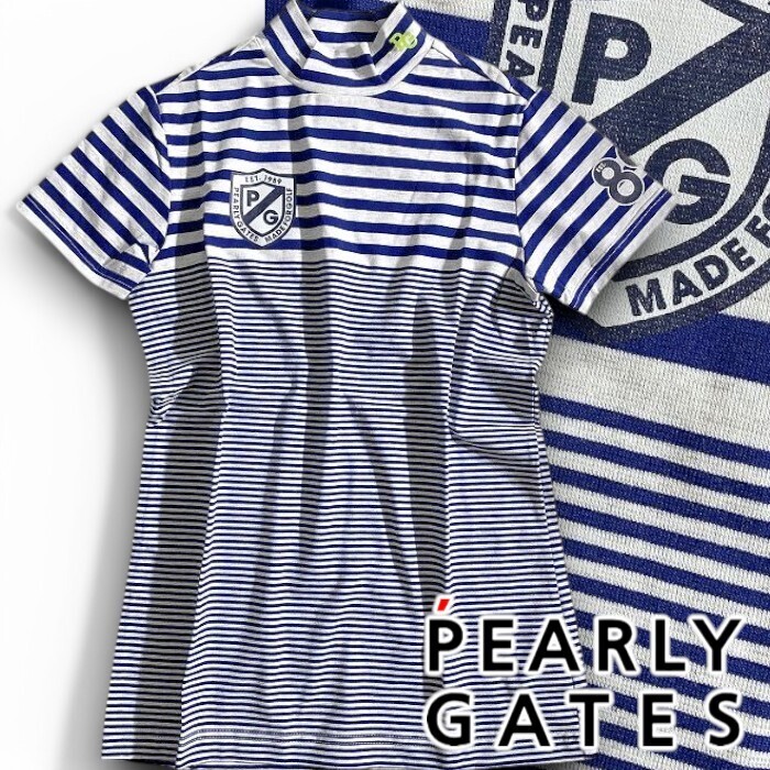 PEARLY GATES パーリーゲイツ 定価1.4万 日本製 吸汗速乾×接触冷感 ボーダー 半袖 カットソー レディース 2267704 021 0 ▲016▼50506w01拍卖