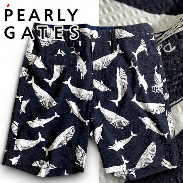 PEARLY GATES パーリーゲイツ 定価3万 清涼サッカー クジラプリント 総柄 ストレッチ ショートパンツ ゴルフ 1132511 121 6▲039▼50709w01拍卖