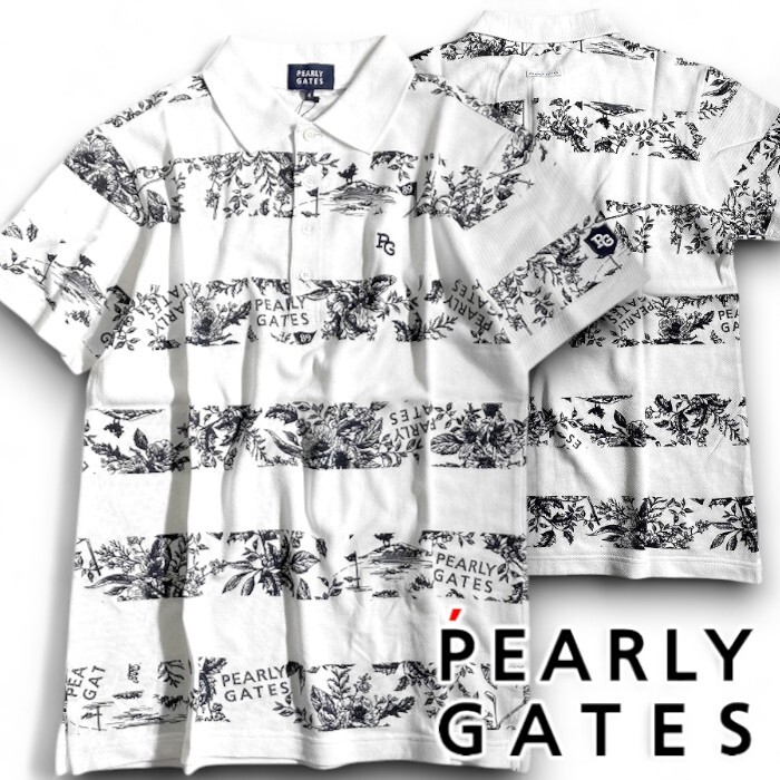 PEARLY GATES パーリーゲイツ 定価2.3万 日本製 鹿の子 ボーダー×花柄 ストレッチ 半袖 ポロシャツ ゴルフ 2260907 030 4 ▲025▼50710w01拍卖