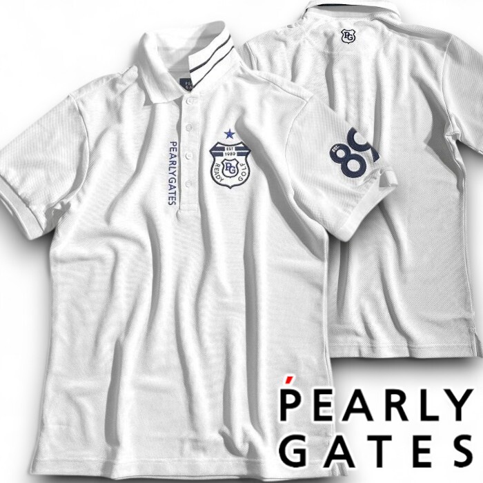 PEARLY GATES パーリーゲイツ 定価1.8万 日本製生地 吸水速乾ドライ鹿の子 半袖 ポロシャツ ゴルフウェア 2260791 030 3 ▲021▼50722w04拍卖
