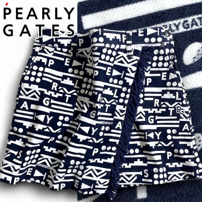 PEARLY GATES パーリーゲイツ 定価2.8万 モールスキン 総柄 ストレッチ ミニスカート ゴルフ レディース 2234114 121 1 ▲031▼50724w08拍卖