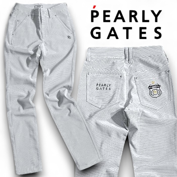PEARLY GATES パーリーゲイツ 定価2.7万 Peドビー ボーダー柄 ストレッチ パンツ ゴルフウェア レディース 2231694 031 00 ▲030▼50725w04拍卖