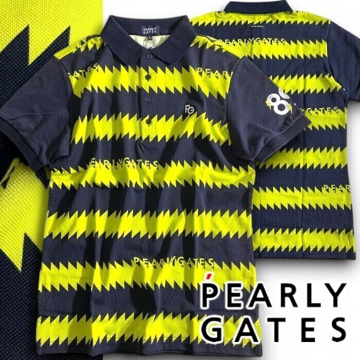PEARLY GATES パーリーゲイツ 新品 定価2万 日本製 カノコ ボーダー柄 総柄 半袖 ポロシャツ ゴルフウェア 2160601 120 4 ▲023▼50403w16拍卖