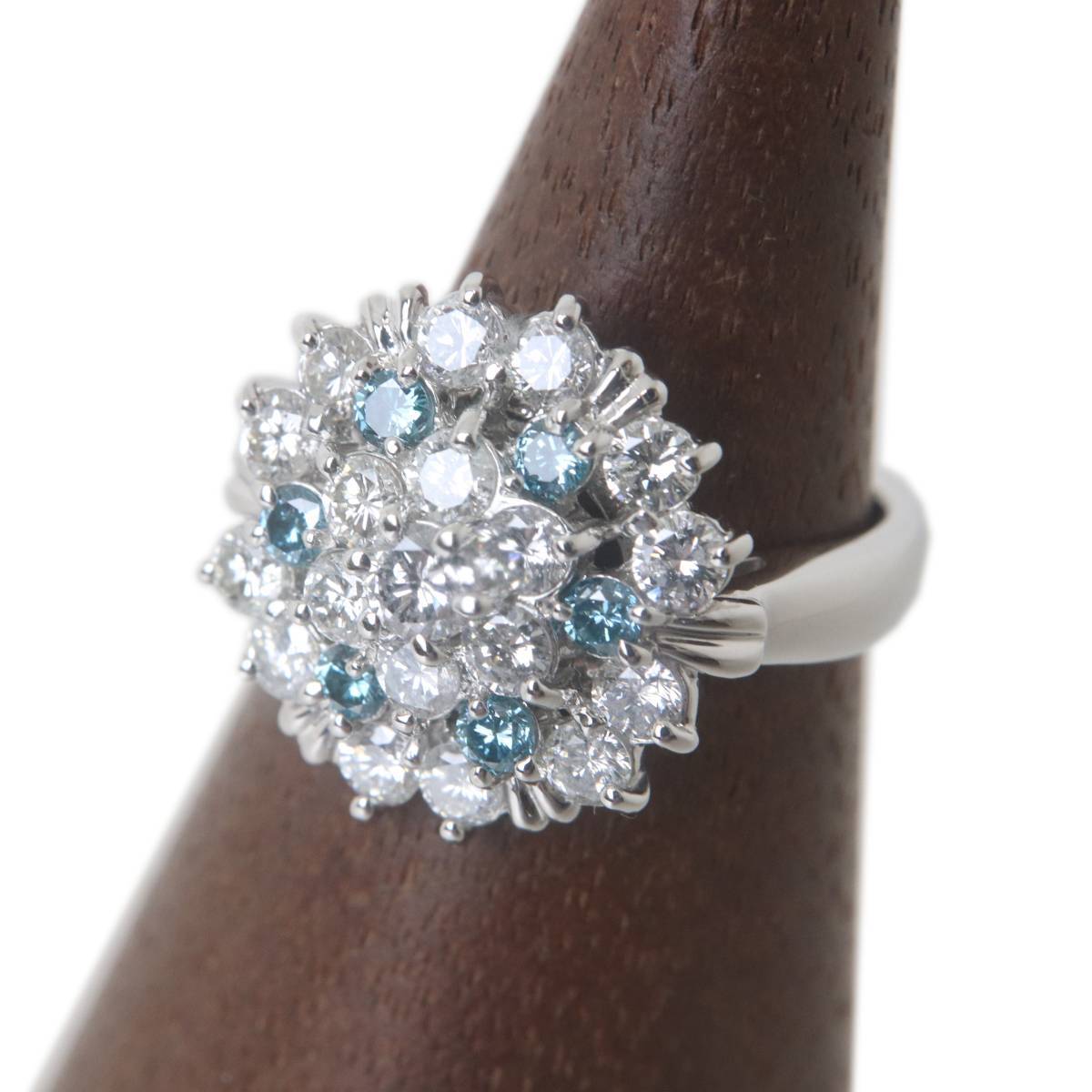 【中古】 Pt900 メレダイヤリング D=1.66ct 青石=0.34ct サイズ 12号 ES Aランク拍卖