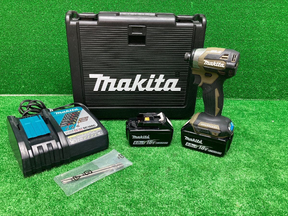 美品 makita マキタ 充電式インパクトドライバー TD173D 18V 6.0Ah バッテリー 充電器付き コードレス オリーブ カーキ 電動工具拍卖