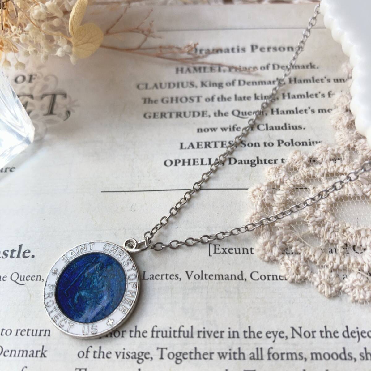 セントクリストファーエナメルメダイ ブルー ペンダントトップ お守り St.Christopher JAPAN刻印 ネックレス☆vintage jewelry R0823拍卖