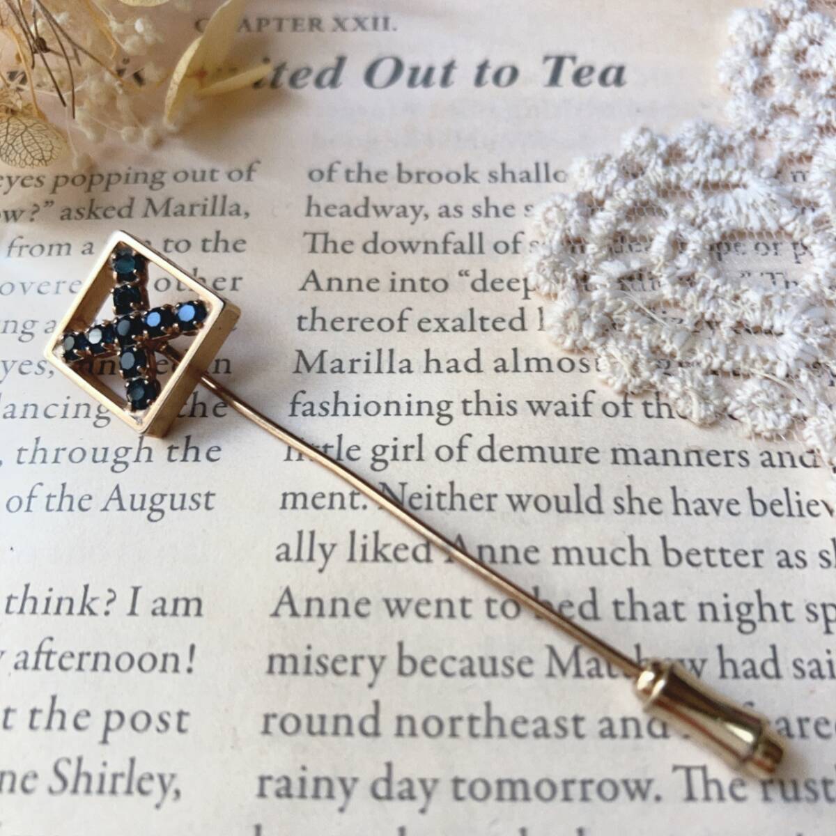 ヴィンテージラペルピン ハットピン ピンブローチ ゴールドトーン ラインストーン ☆vintage jewelry accessoriesR0888拍卖