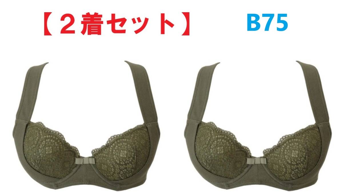 【2着セット】B75・カーキ 「美姿勢ブラジャー」 ワイヤー入り 補整下着 広幅ストラップ バッククロス 脇高 補正下着 新品拍卖