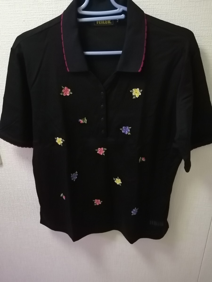 FRILLER 花柄刺繍 トップス 半袖ポロシャツ 黒タグなし拍卖
