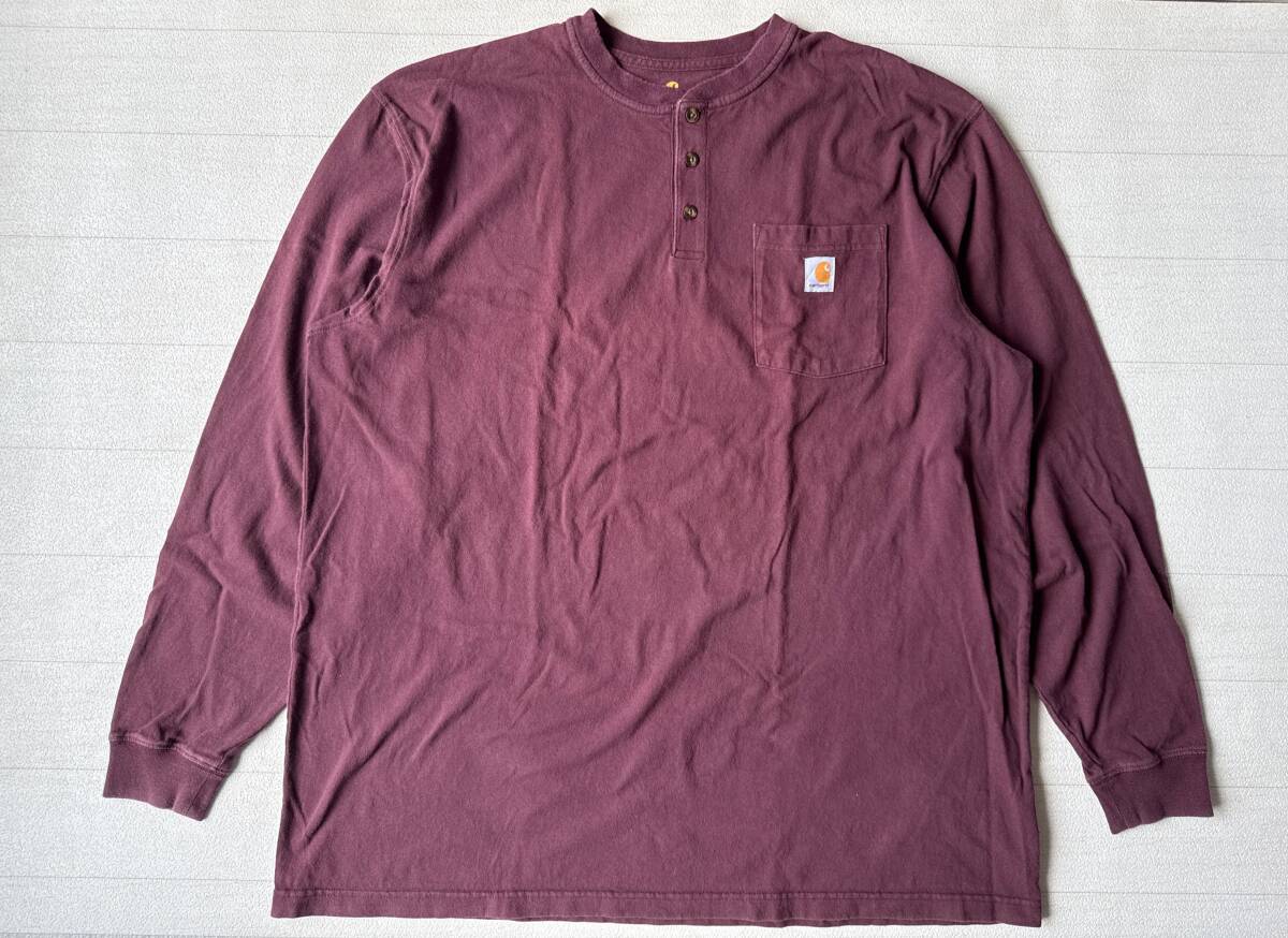 ☆送料無料☆ Carhartt カーハート USA直輸入 古着 長袖 ヘンリーネック 胸ポケット付き Tシャツ ロンT メンズ 2XL TALL ポート 中古 即決拍卖