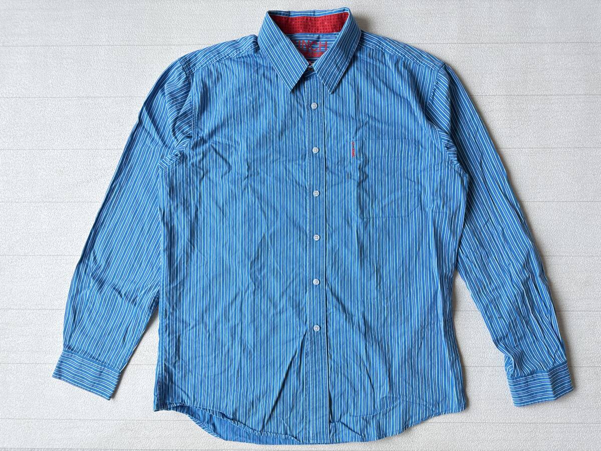 CINCH USA直輸入 古着 長袖 胸ポケット付き ストライプ シャツ メンズ L 青緑系 トップス 中古 拍卖