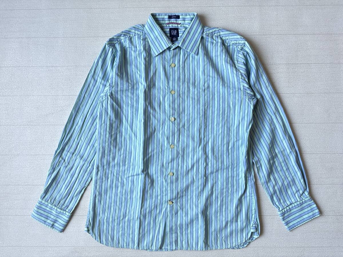 GAP ギャップ USA直輸入 古着 長袖 ストライプ マチ付き シャツ メンズ L ブルー トップス 中古 拍卖