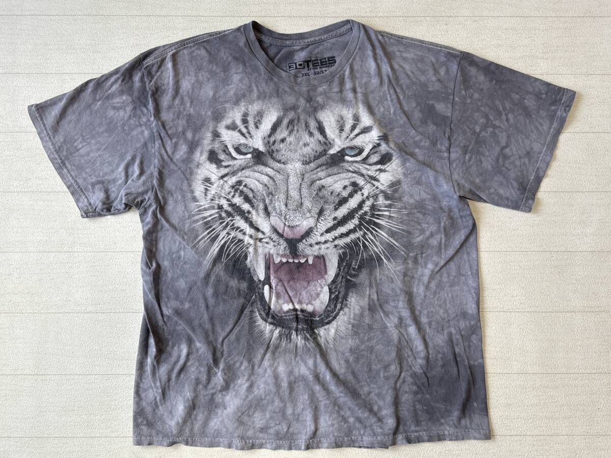 ☆送料無料☆ 3D TEES BY THE MOUNTAIN USA直輸入 古着 半袖 タイダイ トラ ホワイトタイガー アニマル柄 Tシャツ メンズ 2XL グレー 中古拍卖