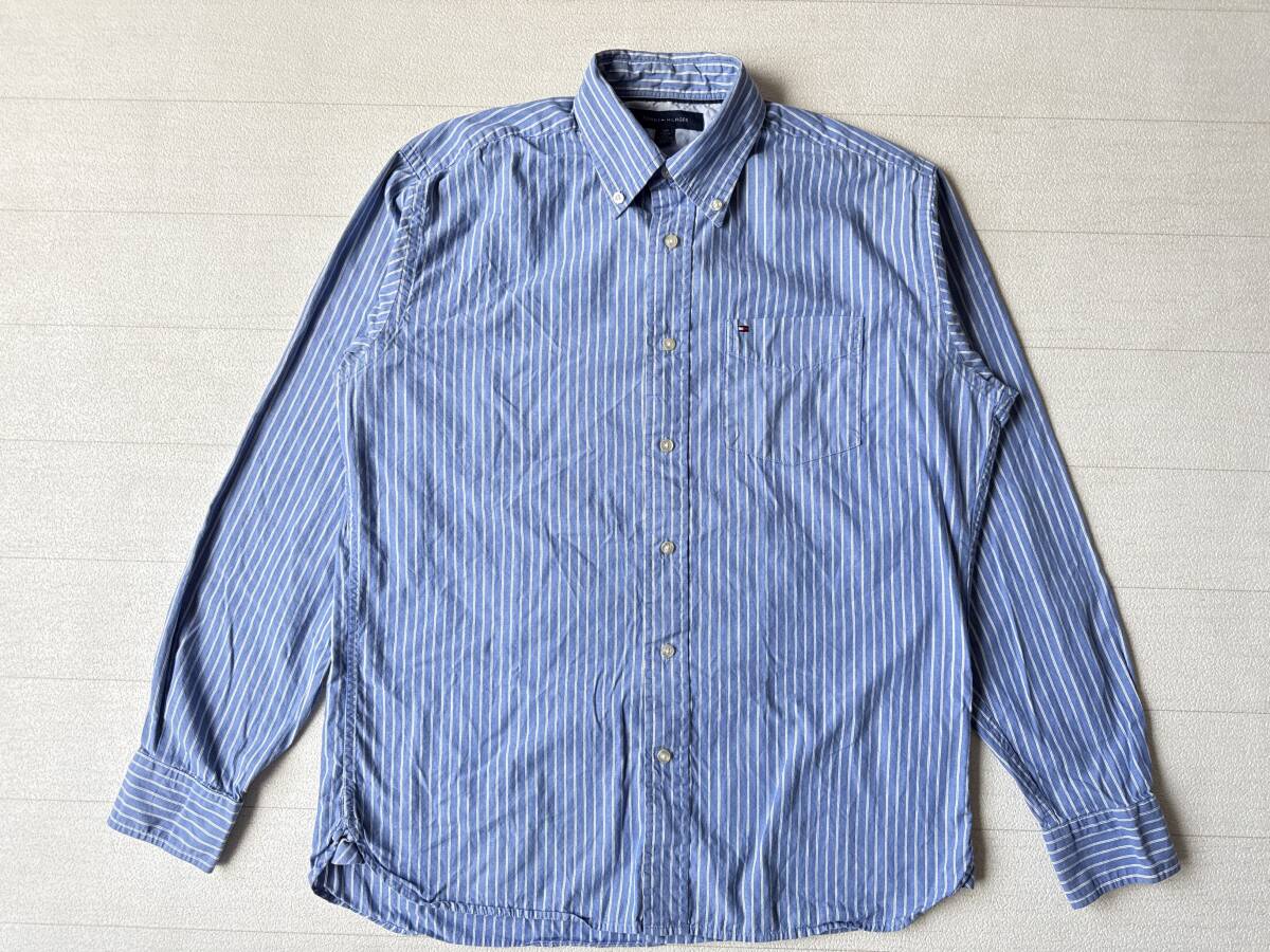 ☆送料無料☆ TOMMY HILFIGER トミーヒルフィガー USA直輸入 古着 長袖 ストライプ ボタンダウン シャツ マチ付き メンズ S 大きめ 中古拍卖