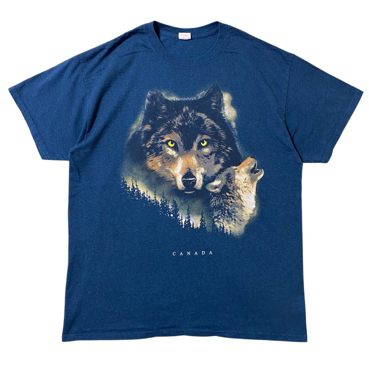 アメリカ古着 オオカミ 狼 カナダ 半袖 Tシャツ アニマル プリント US古着 クルーネック Lサイズ 【I1816】拍卖