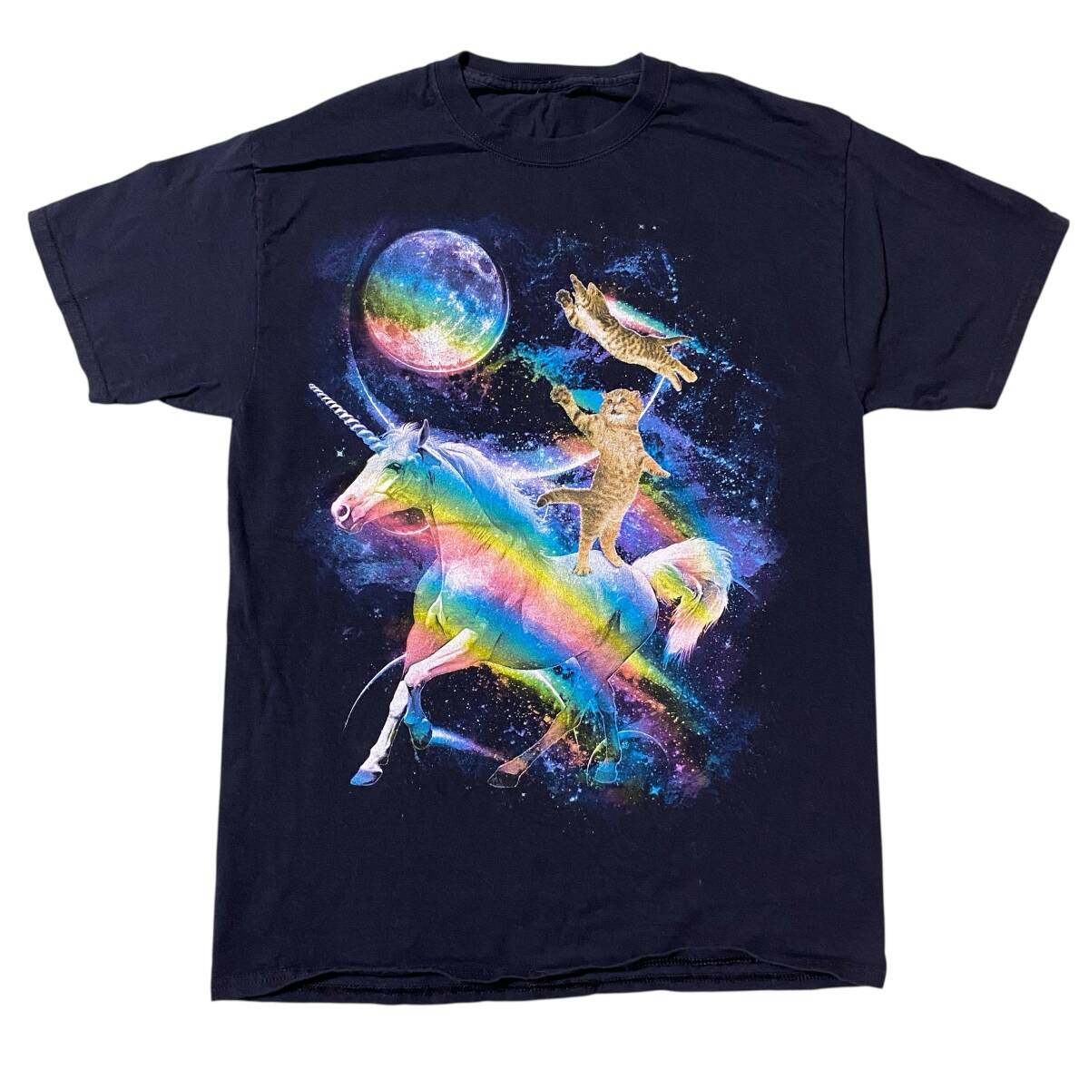 アメリカ古着 猫 ネコ ユニコーン 宇宙 半袖 Tシャツ アニマル プリント US古着 ブラック 【I1817】拍卖