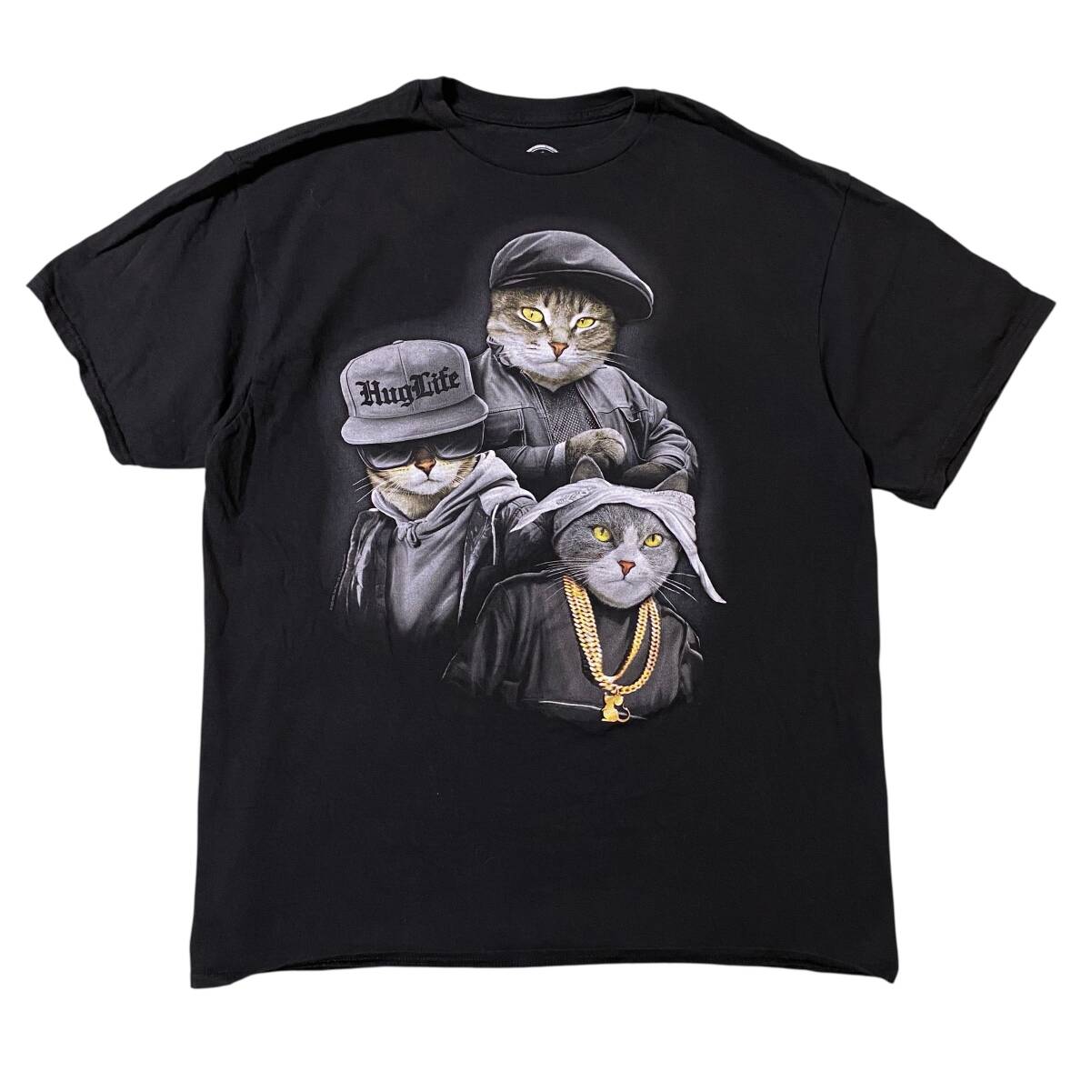 アメリカ古着 猫 ネコ ラッパー ギャング アニマル プリント 半袖 Tシャツ Lサイズ 【I1821】拍卖