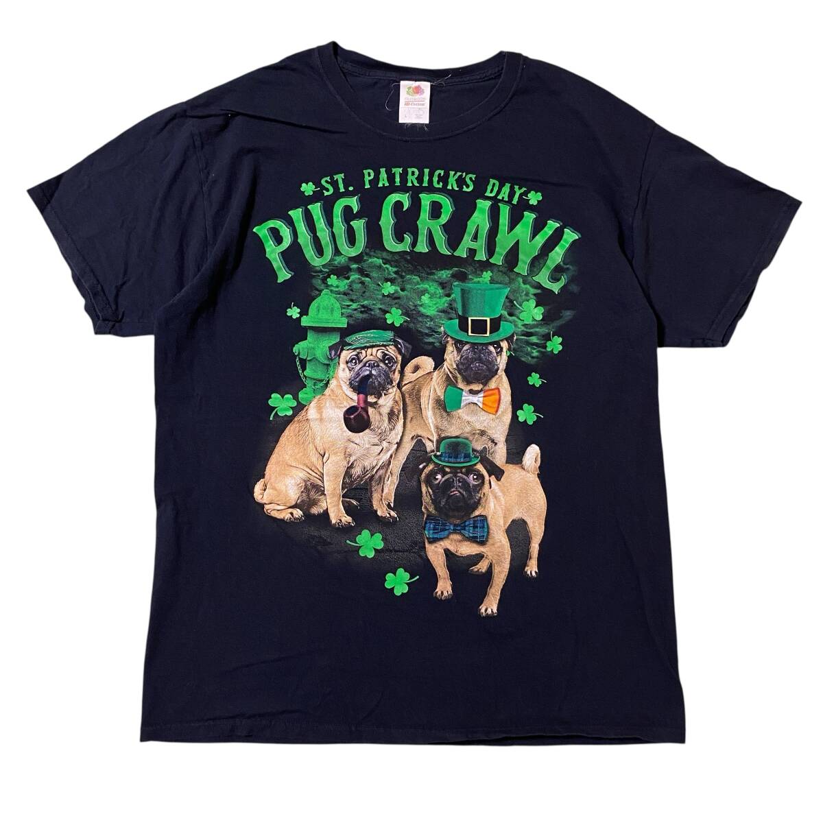 アメリカ古着 パグ 犬 イヌ アニマル プリント 半袖 Tシャツ 大判 ビッグプリント Lサイズ 【I1822】拍卖