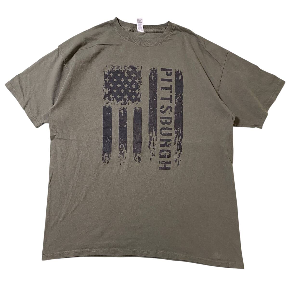 アメリカ古着 ピッツバーグ 半袖 Tシャツ 星条旗 US古着 クルーネック カーキ XLサイズ コットン 【I1874】拍卖